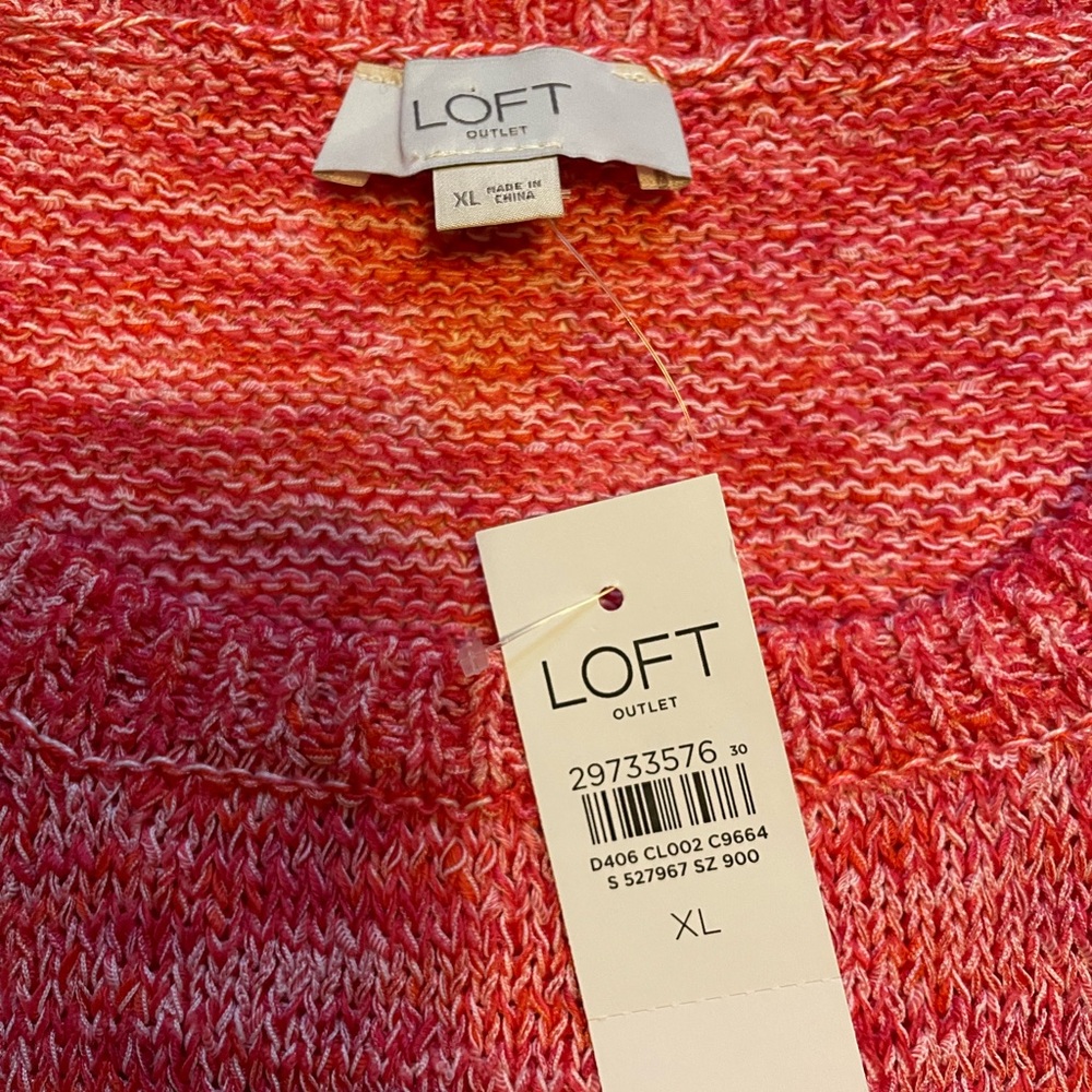 NWT LOFT tank sweater Pink/white/Red Size xl